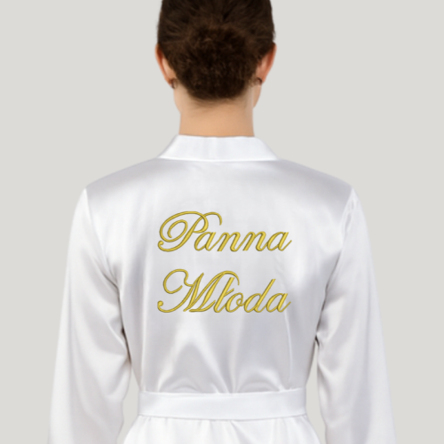 Szlafrok z satyny z haftem Panna Młoda