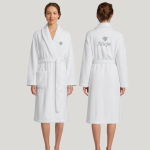 Personalizowany szlafrok damski z bawełny frotte, z szalowym kołnierzem, ozdobiony własnym haftem