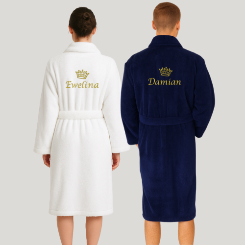 Personalizowany komplet szlafroków z Twoim haftem, ona i on, na prezent