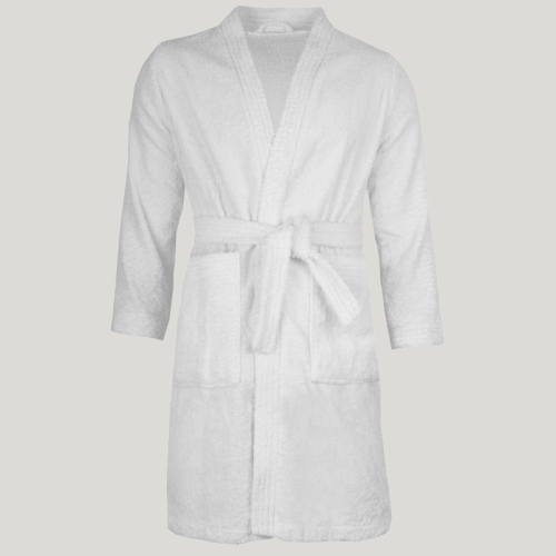 Personalizowany szlafrok męski z bawełny frotte, ozdobiony haftem biały