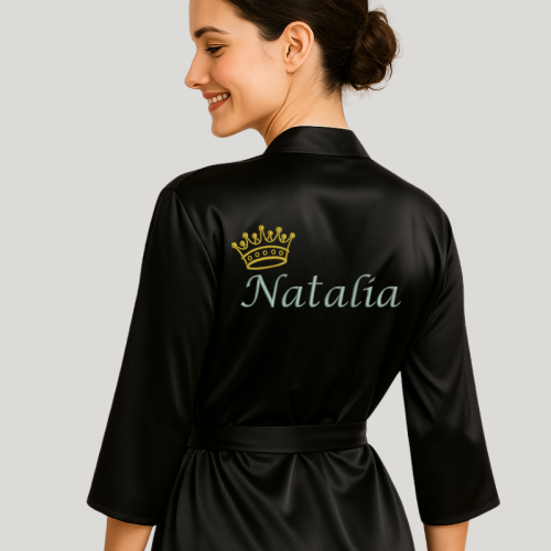 personalizowany satynowy szlafrok damski  z koroną + imię