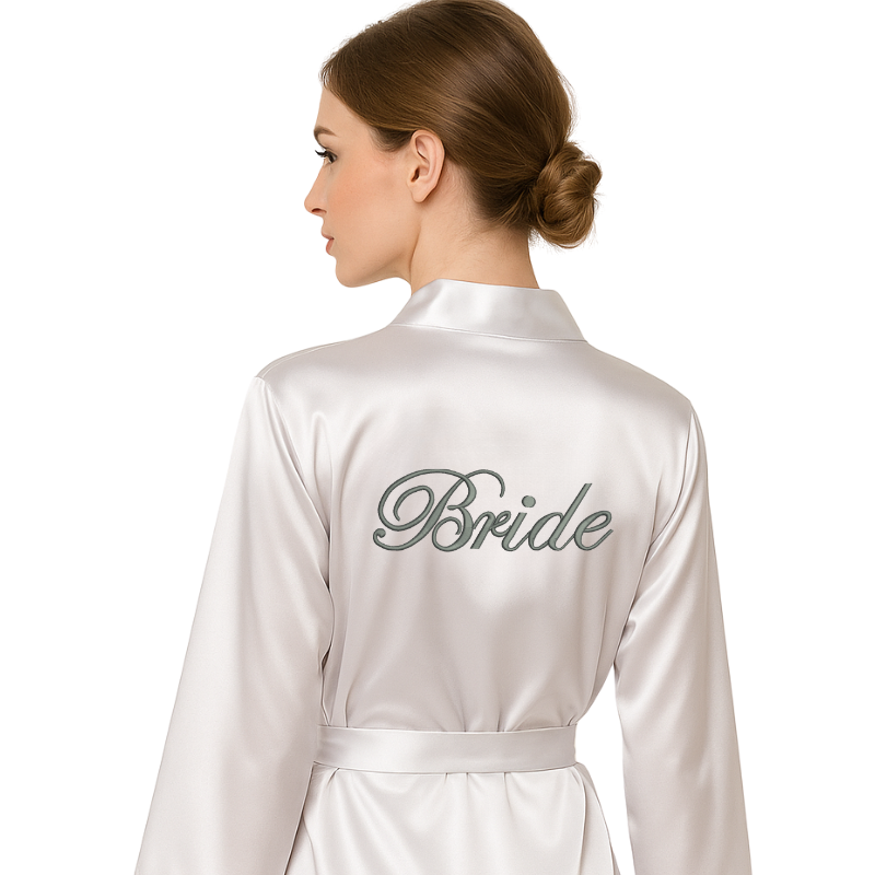 szlafrok z satyny z haftem Bride