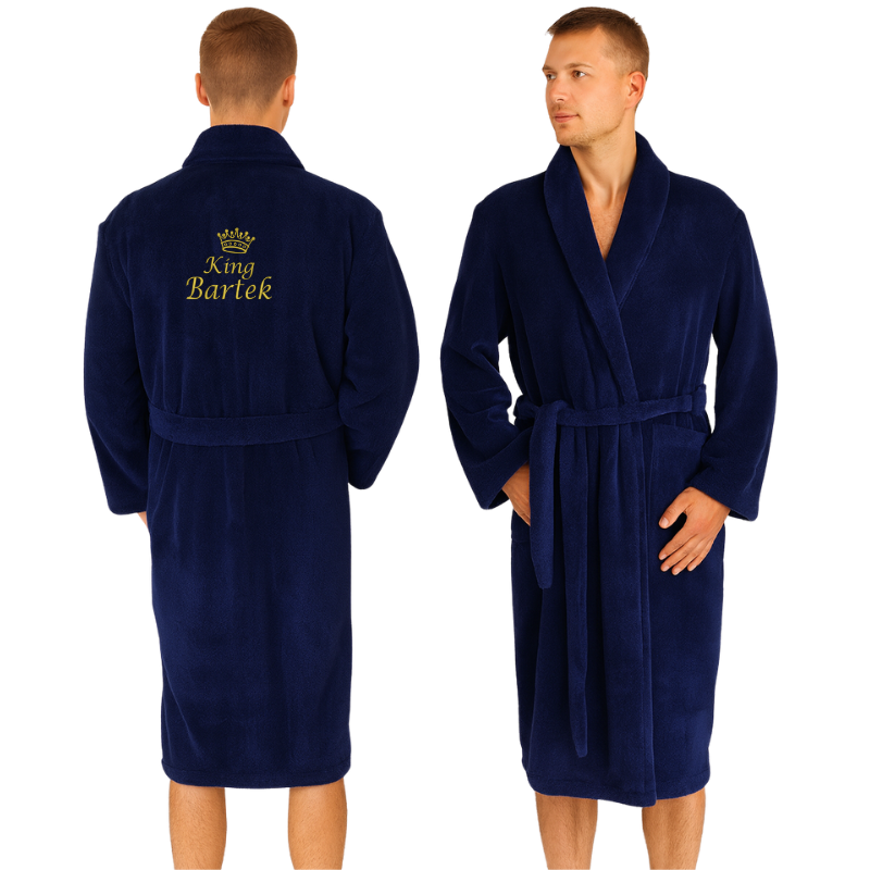 personalizowany szlafrok męski, granatowy, z haftem