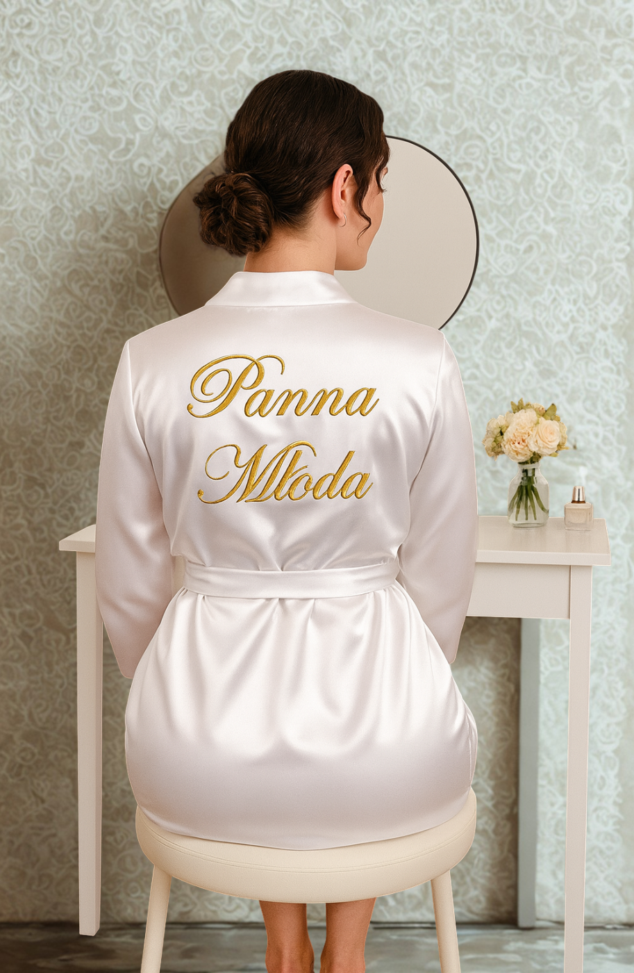 personalizowany szlafrok z satyny panna młoda